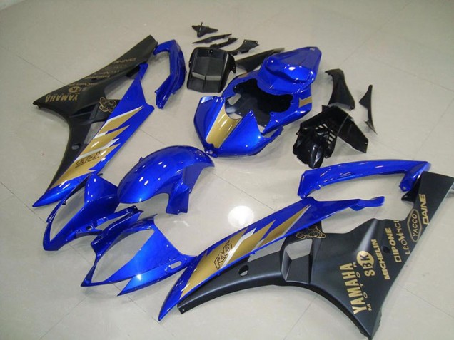 Aftermarket Black Blue with Gold Sticker 06-07 Yamaha YZF R6 Motorcycle Fairings Sale Aftermarket Black Blue with Gold Sticker 06-07 Yamaha YZF R6 Motorcycle Fairings Sale
