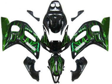 Aftermarket Black Green Flame 98-02 Yamaha YZF R6 Motorcycle Fairings Sale