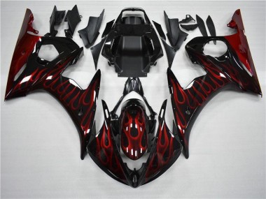Aftermarket Black Red Flame 03-05 Yamaha YZF R6 Motorcycle Fairings Sale