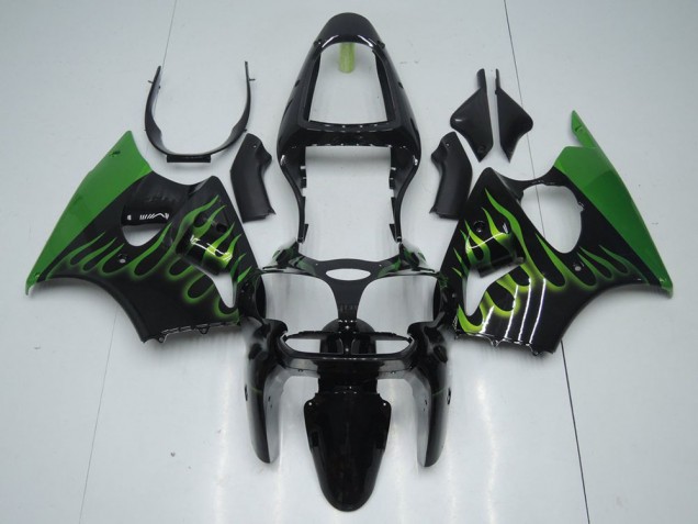 Aftermarket Black with Green Flame 00-02 Kawasaki Ninja ZX6R Motorcycle Fairings Sale Aftermarket Black with Green Flame 00-02 Kawasaki Ninja ZX6R Motorcycle Fairings Sale