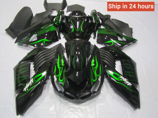 Aftermarket Black with Green Flame 06-11 Kawasaki Ninja ZX14R Motorcycle Fairings Sale Aftermarket Black with Green Flame 06-11 Kawasaki Ninja ZX14R Motorcycle Fairings Sale