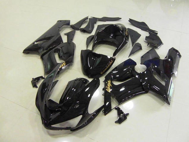 Aftermarket Glossy Black Gold Decals 05-06 Kawasaki Ninja ZX6R Motorcycle Fairings Sale Aftermarket Glossy Black Gold Decals 05-06 Kawasaki Ninja ZX6R Motorcycle Fairings Sale