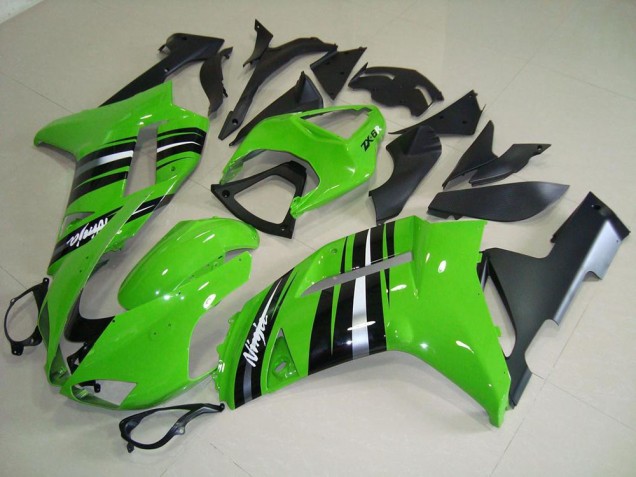 Aftermarket Green and Silver Stripe 07-08 Kawasaki Ninja ZX6R Motorcycle Fairings Sale Aftermarket Green and Silver Stripe 07-08 Kawasaki Ninja ZX6R Motorcycle Fairings Sale