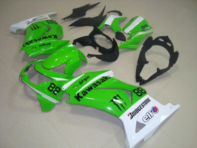 Aftermarket Green and White 08-12 Kawasaki Ninja ZX250R 2008-2012 Green and White Kawasaki Ninja ZX250R Motorcycle Fairings Sale