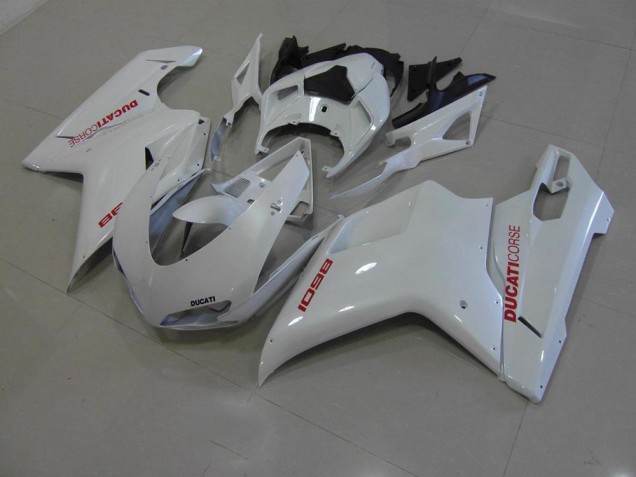 Aftermarket Pearl White with Red Decals 07-12 Ducati 848 1098 1198 Motorcycle Fairings Sale