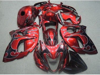 Aftermarket Red with Black Flame 96-07 Suzuki GSXR1300 1996-2007 Red with Black Flame Suzuki GSXR1300 Hayabusa Motorcycle Fairings Sale