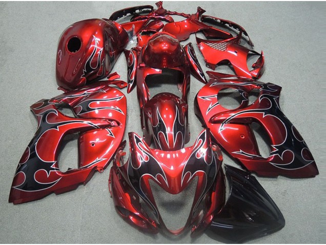 Aftermarket Red with Black Flame 96-07 Suzuki GSXR1300 1996-2007 Red with Black Flame Suzuki GSXR1300 Hayabusa Motorcycle Fairings Sale