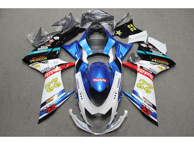 Aftermarket Rockstar 22 Blue White Red 11-20 Suzuki GSXR600 2011-2020 Rockstar 22 Blue White Red Suzuki GSXR600 Motorcycle Fairings Sale