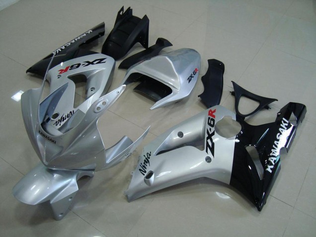 Aftermarket Silver Black 03-04 Kawasaki Ninja ZX6R Motorcycle Fairings Sale Aftermarket Silver Black 03-04 Kawasaki Ninja ZX6R Motorcycle Fairings Sale