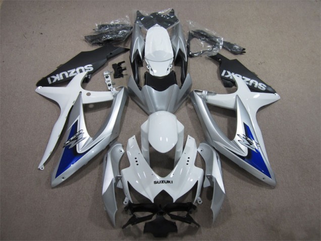 Aftermarket Silver Blue White 08-10 Suzuki GSXR600 2008-2010 Silver Blue White Suzuki GSXR600 Motorcycle Fairings Sale
