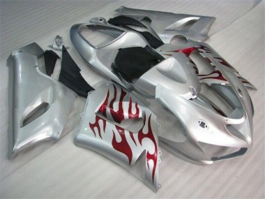 Aftermarket Silver Red Flames 05-06 Kawasaki Ninja ZX6R Motorcycle Fairings Sale