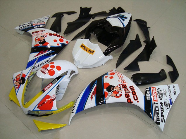 Aftermarket White Black Pepe Phone 09-11 Yamaha YZF R1 Motorcycle Fairings Sale Aftermarket White Black Pepe Phone 09-11 Yamaha YZF R1 Motorcycle Fairings Sale
