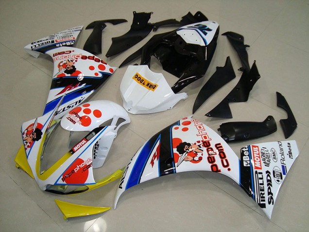 Aftermarket White Black Pepe Phone 12-14 Yamaha YZF R1 Motorcycle Fairings Sale Aftermarket White Black Pepe Phone 12-14 Yamaha YZF R1 Motorcycle Fairings Sale