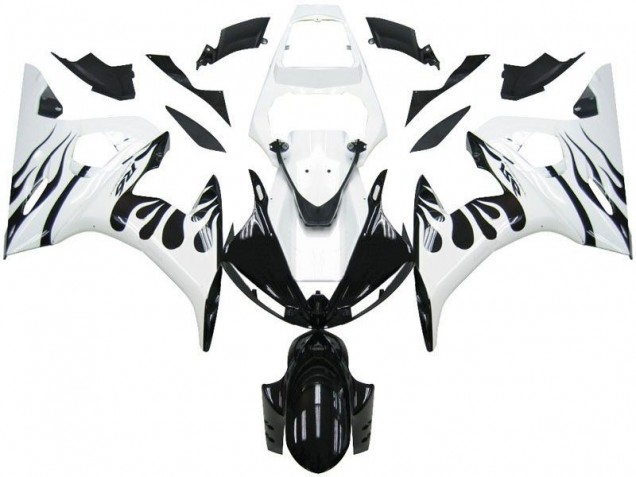 Aftermarket White Flame Black 03-05 Yamaha YZF R6 Motorcycle Fairings Sale Aftermarket White Flame Black 03-05 Yamaha YZF R6 Motorcycle Fairings Sale