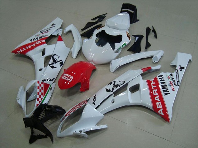 Aftermarket White Red Abarth 06-07 Yamaha YZF R6 Motorcycle Fairings Sale Aftermarket White Red Abarth 06-07 Yamaha YZF R6 Motorcycle Fairings Sale